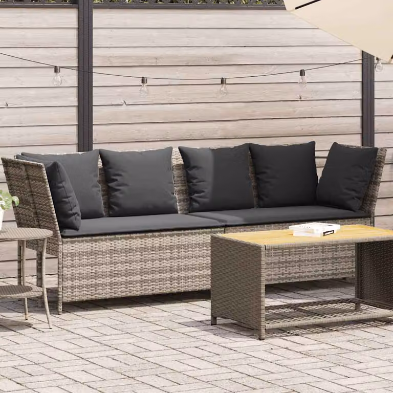 vidaXL Divano da Giardino Moderno a 3 Posti con Cuscini Grigio con Struttura in Acciaio e Polyrattan