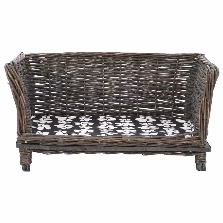 vidaXL Cestino per cani con cuscino grigio 50x33x30 cm in vimini naturale