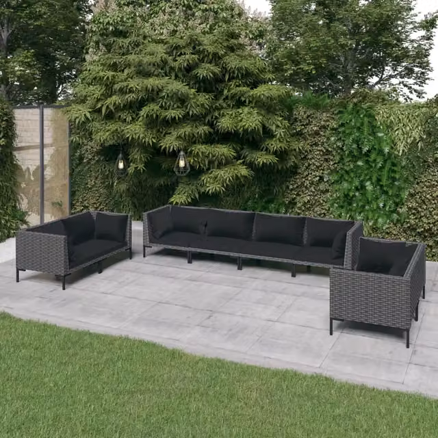 Set da giardino vidaXL composto da 8 pezzi in rattan con cuscini in tessuto grigio e nero – 1