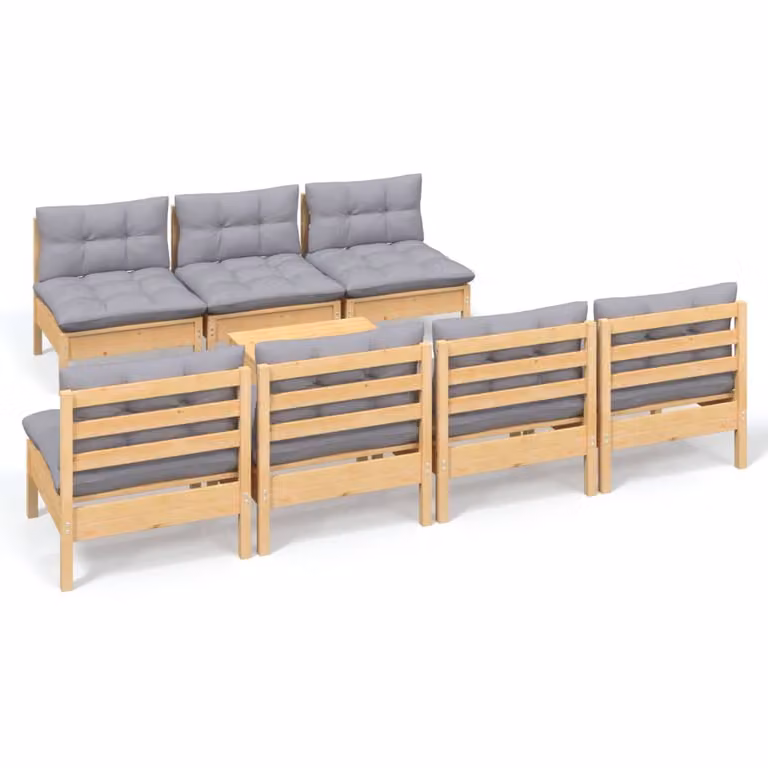 Set Divani da Giardino 8 pz con Cuscini Grigi Massello di Pino