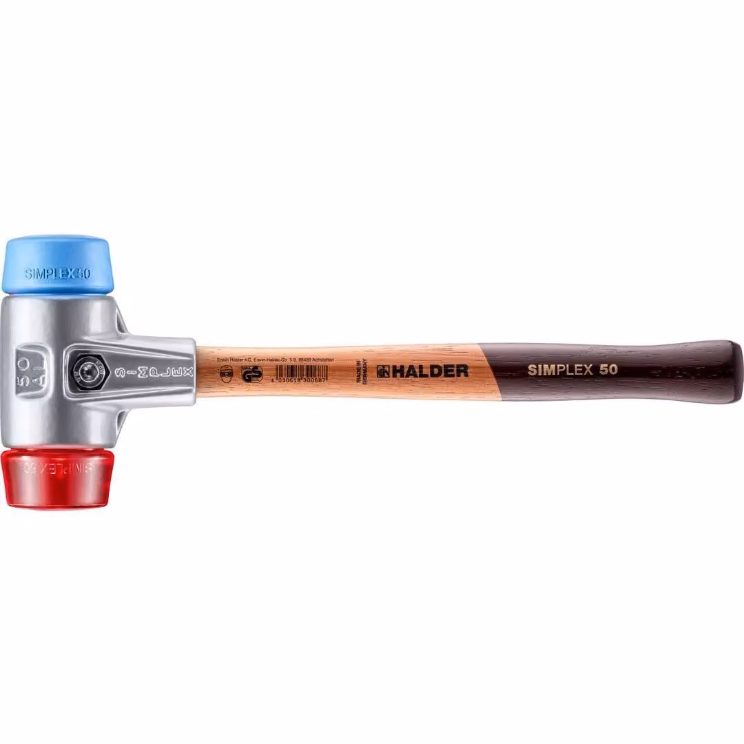 Mazza SIMPLEX soft-face con alloggiamento in alluminio e manico in legno, Ø 50, TPE-soft / plastica