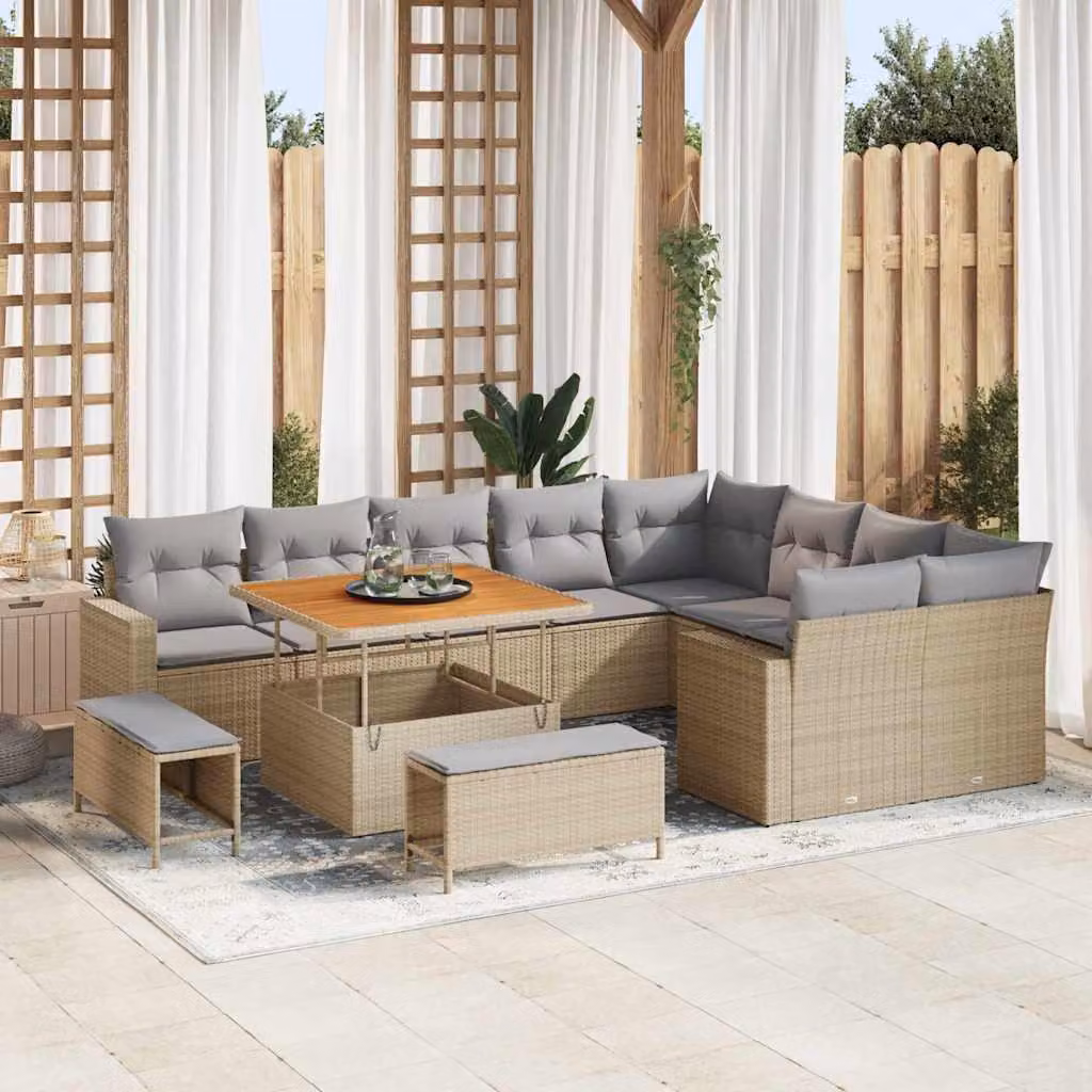 Maison Exclusive - Set di divani da giardino, 12 pezzi, color beige, in rattan sintetico
