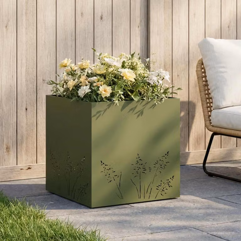 vidaXL Vaso da giardino in metallo Verde, L/P/H: 50 x 50 x 49 cm