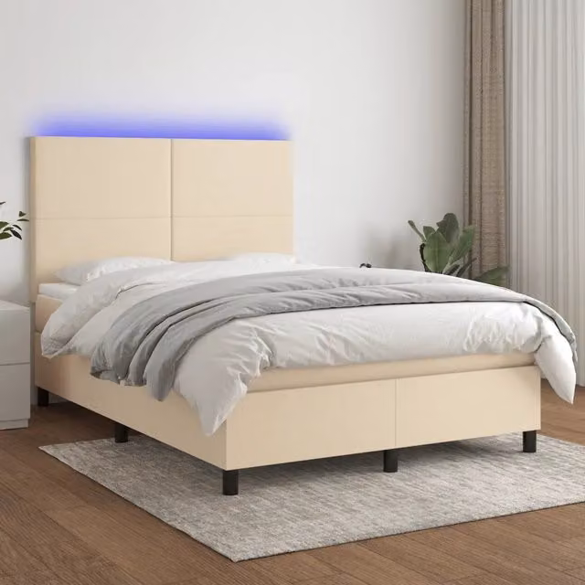 Letto a Molle con Materasso e LED Crema 140x190 cm in Tessuto 3134714