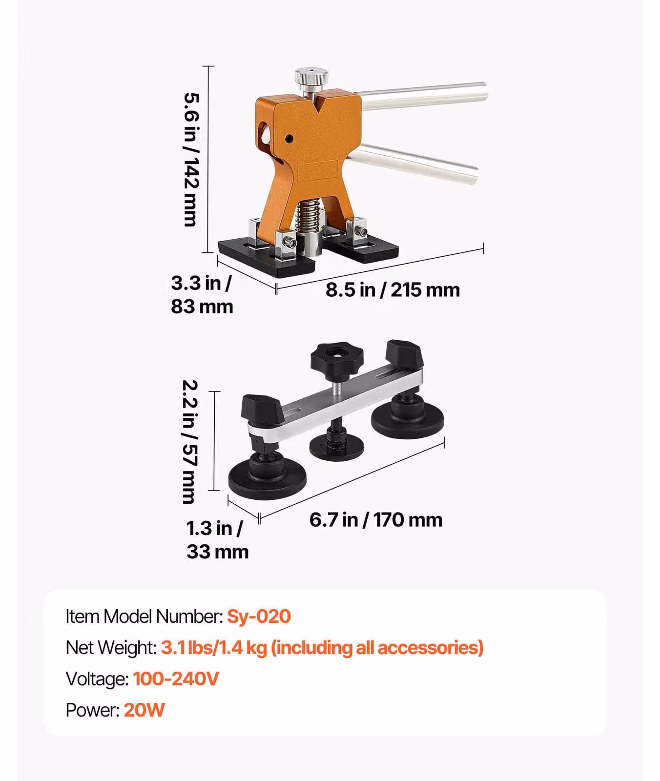 Kit per riparazione ammaccature, martello, pistola per colla, 60pz