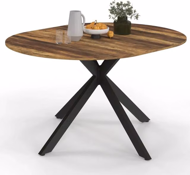 IDMarket Tavolo da pranzo rotondo allungabile HAWKINS con gamba a ragno nera e piano in legno scuro, per 4-8 persone, L: 110-150 cm, P: 110-150 cm, H: 76 cm – 1