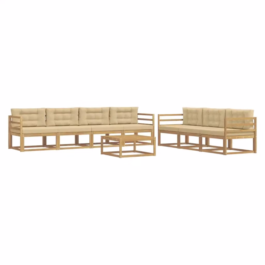 Set di divani da esterno 7 pezzi vidaXL in legno di acacia con cuscini bianchi e beige – 2
