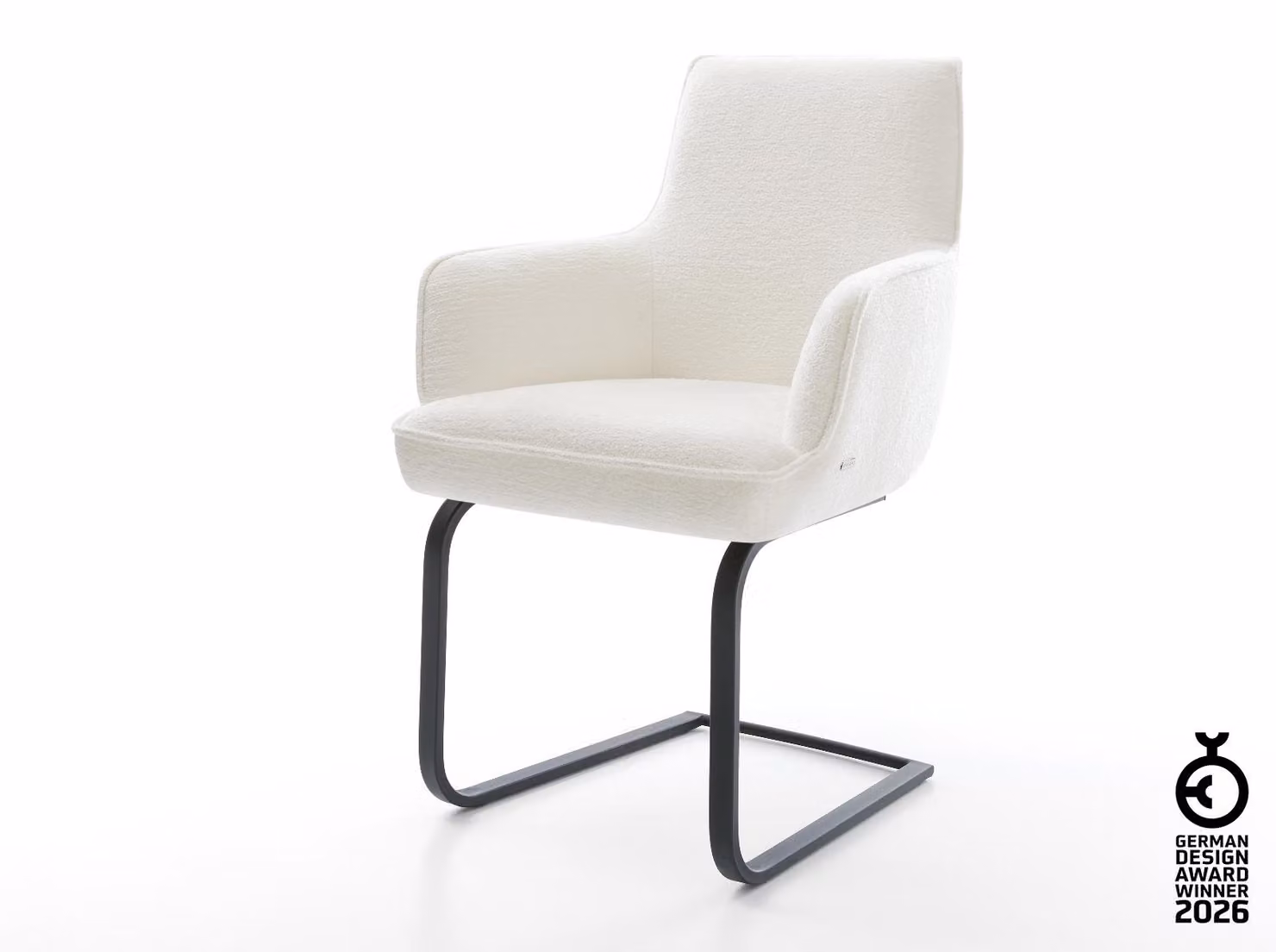 DELIFE Sedia a sbalzo Heira-Flex con braccioli Bouclé Soft Beige Sedia a sbalzo piatta Nero Molle insacchettate