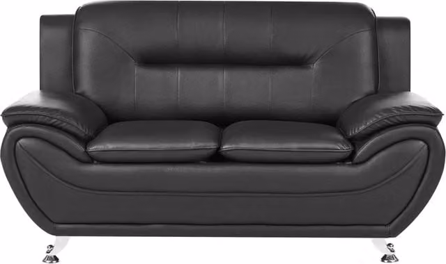 Divano a 2 posti in ecopelle vegana nero con braccioli e gambe in metallo argentato facile da pulire stile moderno e glamour per il soggiorno