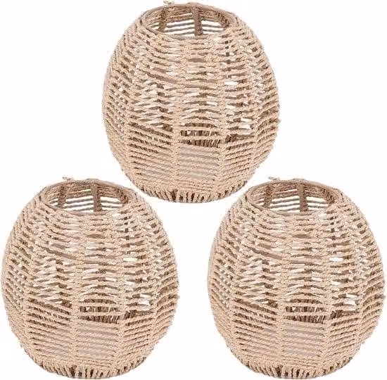 Lampade decorative in rattan, set di 3, con base beige