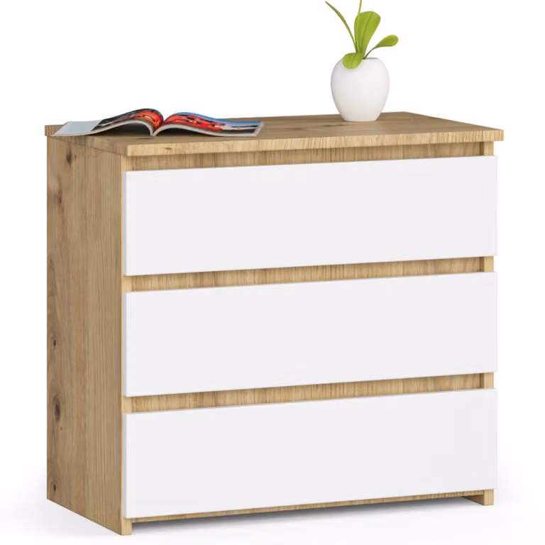 Comò in rovere e bianco con 3 cassetti - Stile Artigiano