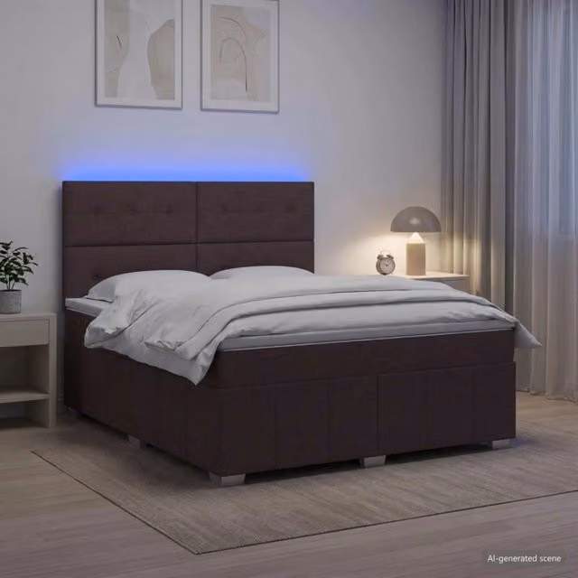 Letto Box Spring LED con Materasso Marrone Scuro 140 x 200 cm 3455622