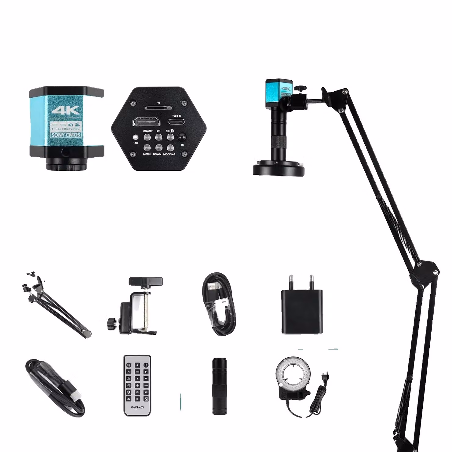 microscopio digitale 4K, ingrandimento 150x, illuminazione LED regolabile, un 4K HDMI Type-C150X