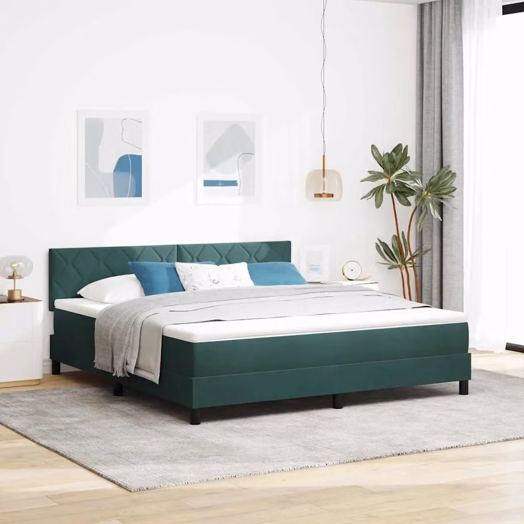 Letto a molle con testiera vidaXL in velluto verde, L 180 x P 200 cm