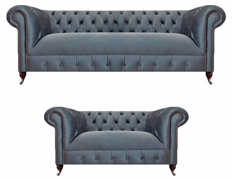 Komplette Chesterfield Hellgraue Garnitur Wohnzimmer Designer Couchen