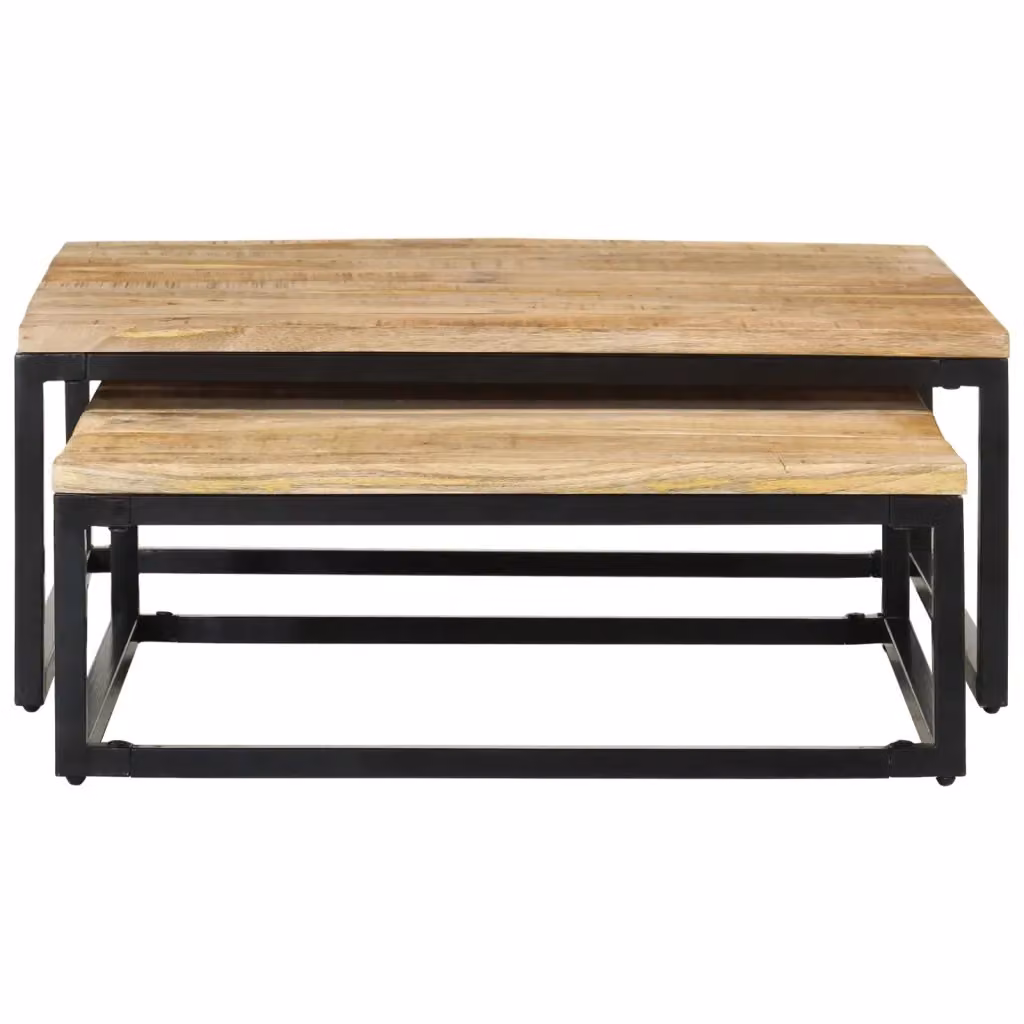 Set di 2 tavolini da salotto impilabili vidaXL in legno di mango e metallo stile industriale, colore marrone e nero – 2
