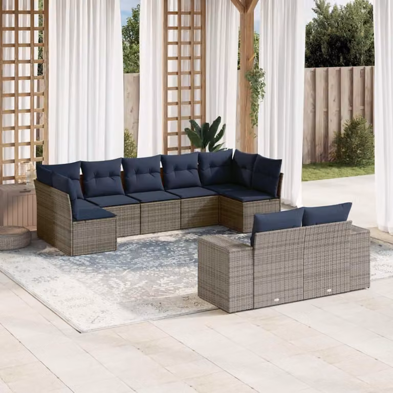 Maison Exclusive - Set di 9 pezzi per giardino con cuscini, grigio, polyrattan