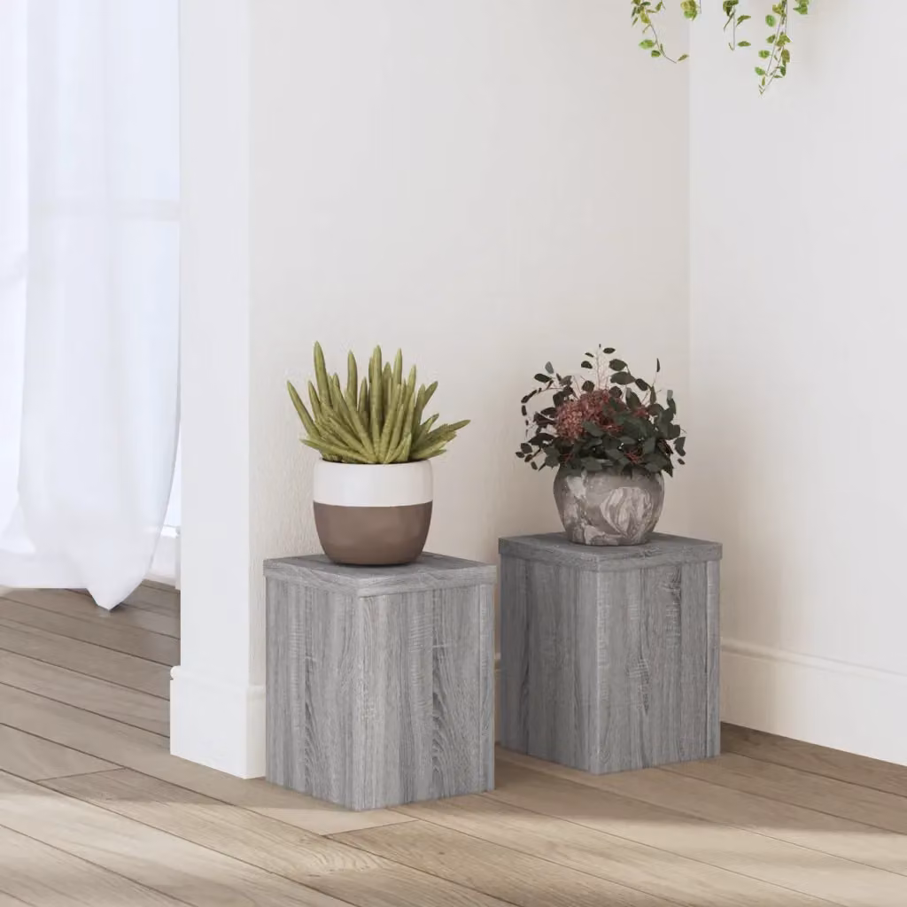 vidaXL Supporto per piante in legno, set da 2 pezzi, colore grigio, L/P/H: 15 x 15 x 20 cm