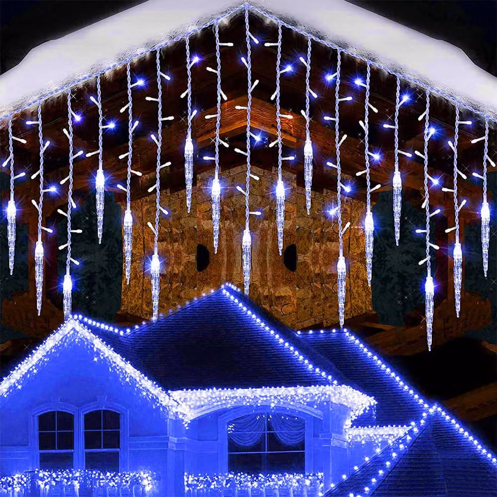 2 pezzi LED fata luci ghiaccioli, luce tenda blu 8 modalità funzione di memoria, illuminazione natalizia decorazione balcone finestra