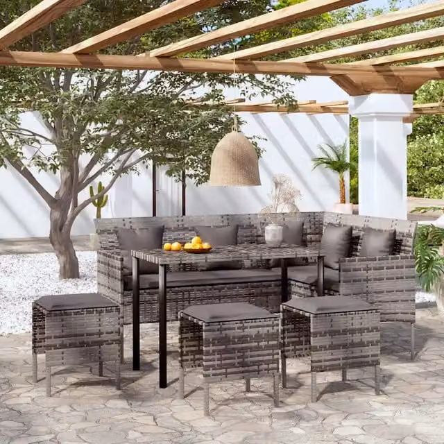 Set Divano a L con Cuscini 5 pz Grigio in Polyrattan 318579