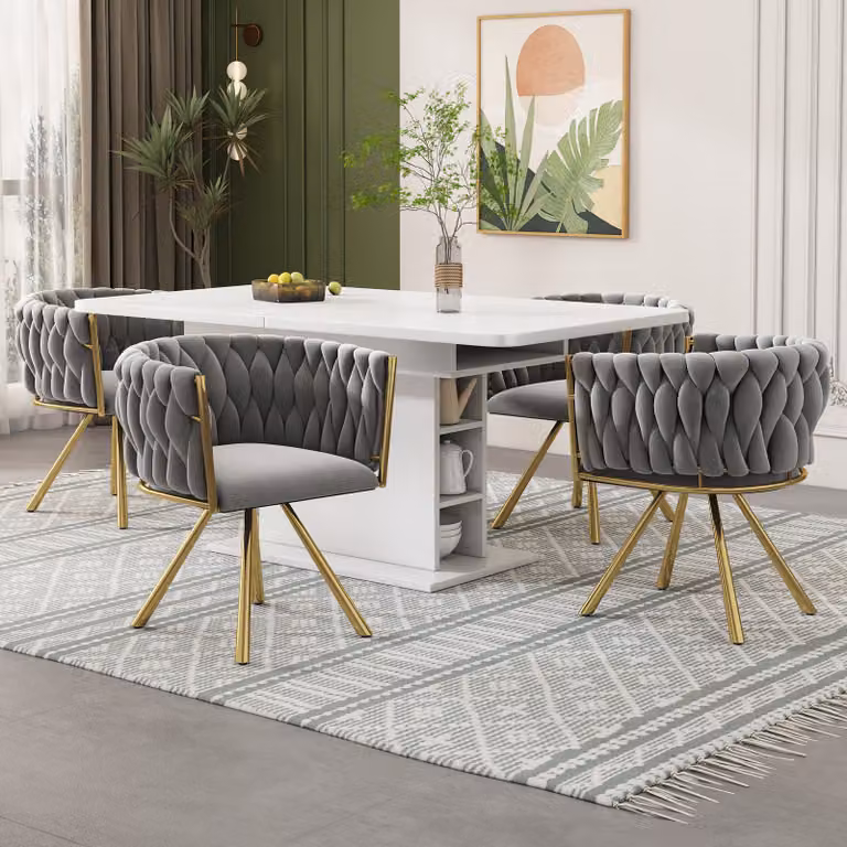 Flieks sedia da sala da pranzo 4 sedie imbottite girevoli a 360°, sedia da cucina sedia da trucco con rivestimento in velluto, sedia da soggiorno con braccioli e gambe in acciaio, grigio oro