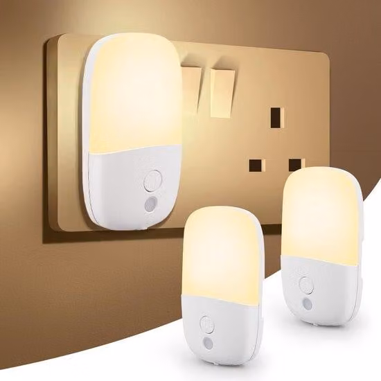 Lampada da comodino a LED con sensore di luminosità - Regolazione a 5 livelli - Luce bianco caldo - Efficiente dal punto di vista energetico - Confezione da 2 per la camera da letto