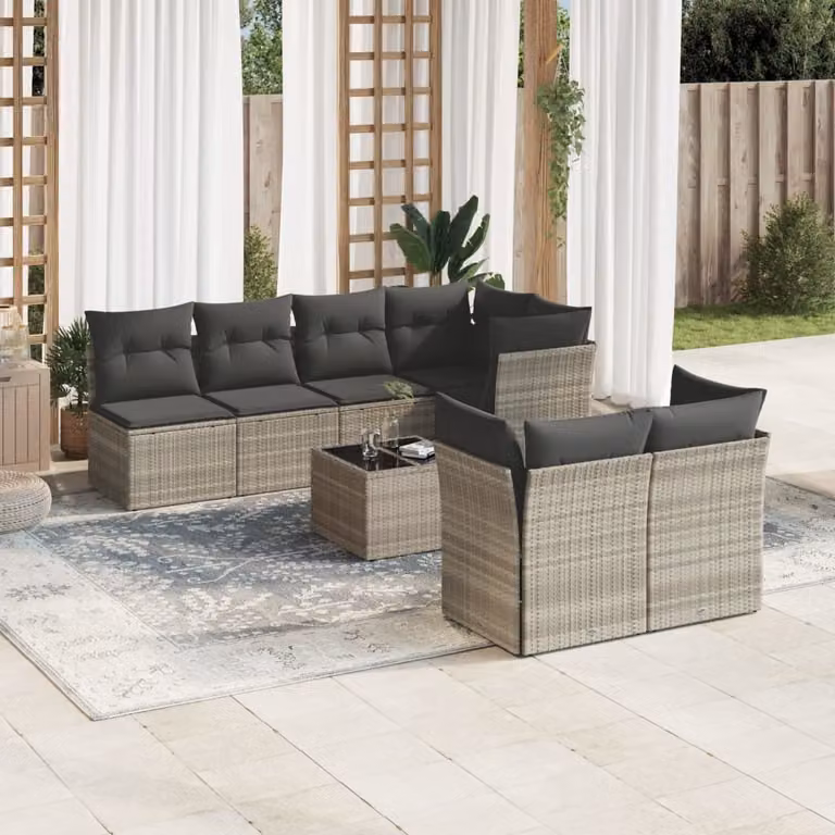 Maison Exclusive - Set Divano da Giardino 8pz con Cuscini Grigio Chiaro Polyrattan