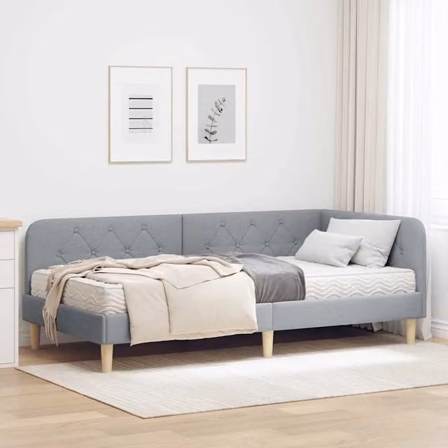 Letto ad angolo moderno vidaXL in tessuto grigio con struttura in legno e doghe fisse L: 100 cm, P: 200 cm, H: 72 cm – 1