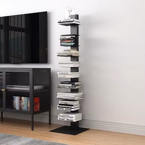 [en.casa] Libreria a Schienale Scaffale da Terra con 10 Ripiani Mobile Espositore in Acciaio per Libri CD DVD 150 x 39 x 39 cm - Nero