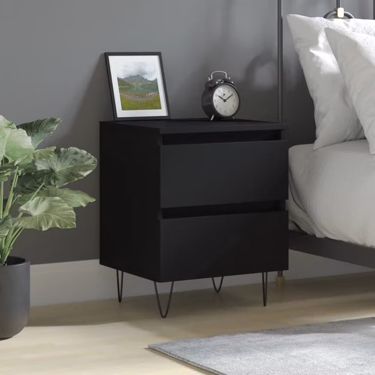 Comodino moderno sospeso vidaXL in legno e metallo nero L: 40 cm, P: 35 cm, H: 50 cm