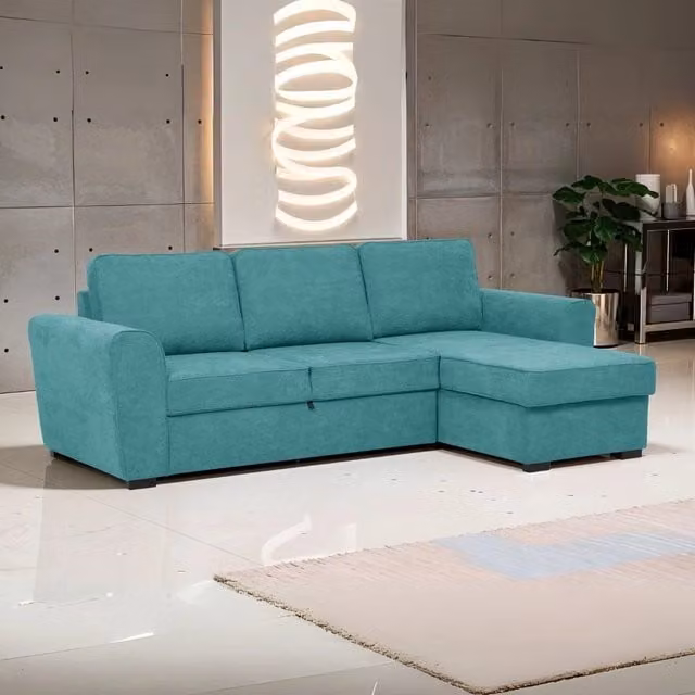 Divano letto con penisola reversibile Aston Tezeta in tessuto turchese con contenitore L/P/H: 251.5 x 159.5 x 86 cm – 1