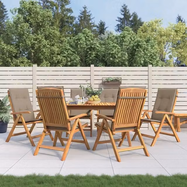 Set di 6 sedie pieghevoli reclinabili vidaXL in legno di teak con cuscini beige