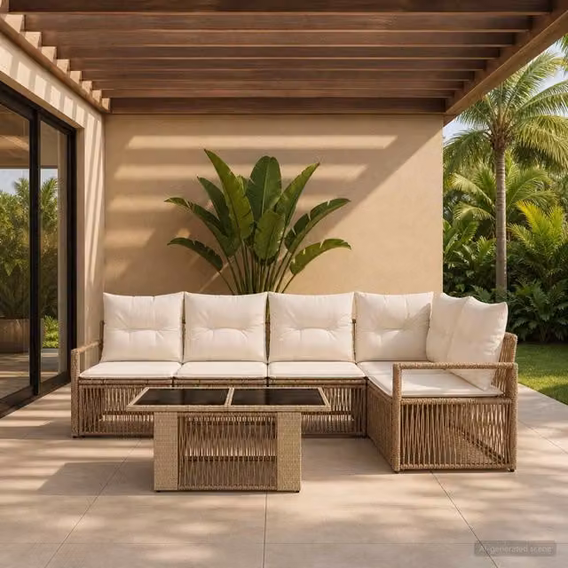 Set Divano da Giardino 6 pz Beige e Bianco Crema polyrattan 3437097