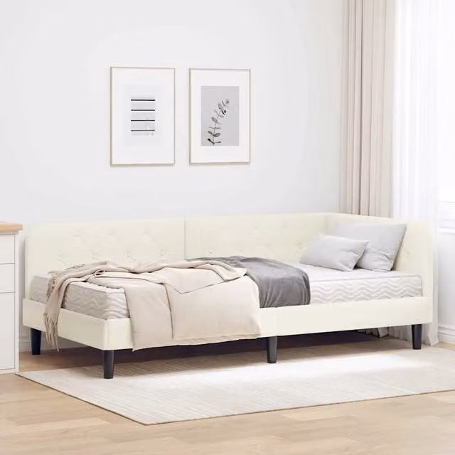 Cornice del letto ad angolo Crema 90 x 190 cm Velluto 3394151