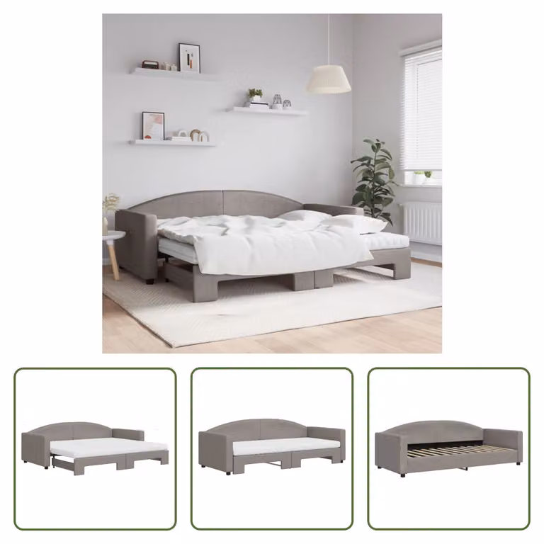 The Living Store Lettino allungabile con materassi Taupe 90x200 cm in tessuto