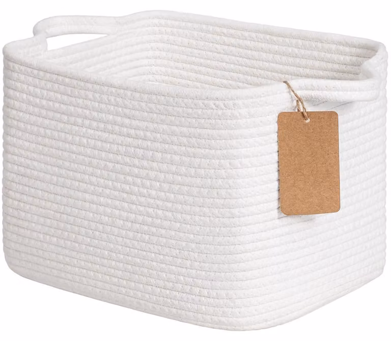 Cesto portaoggetti in cotone, organizer per scaffali, dimensioni 33x25x22,5 cm, colore bianco