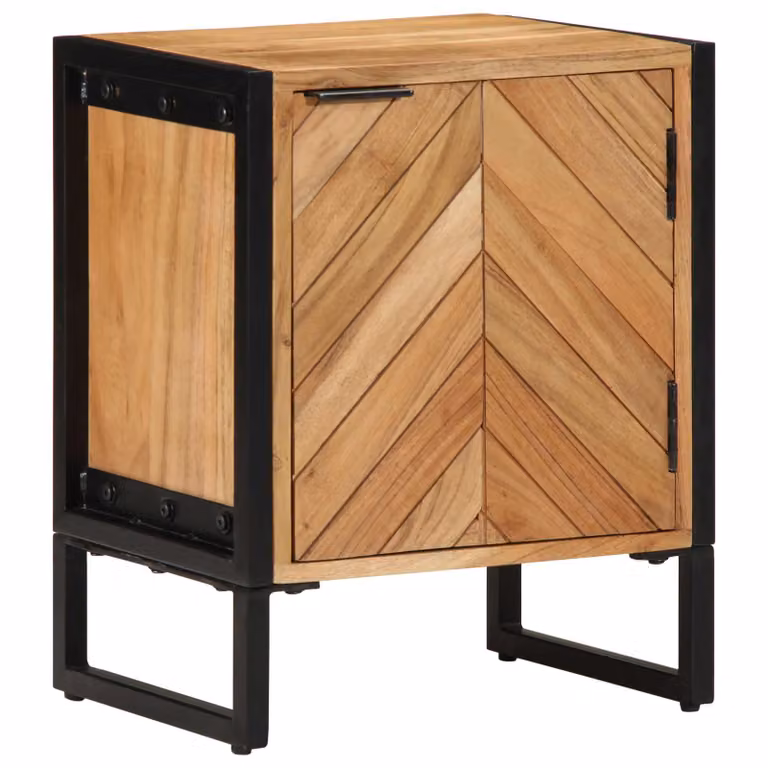 Comodino vidaXL in legno di acacia e metallo marrone stile rustico L: 40 cm, P: 30 cm, H: 50 cm