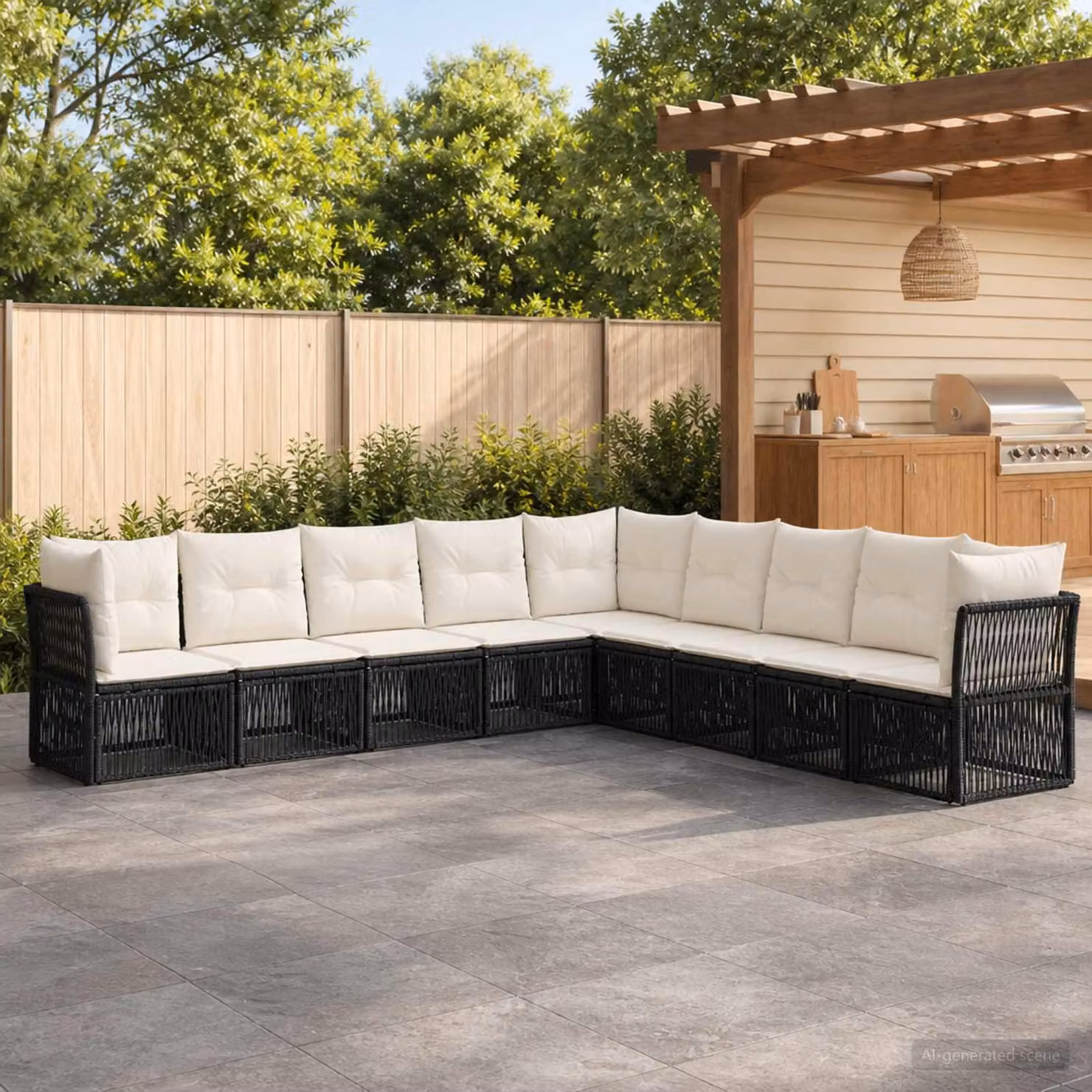 Maison Exclusive - Set da giardino composto da 9 pezzi, divano in rattan sintetico nero