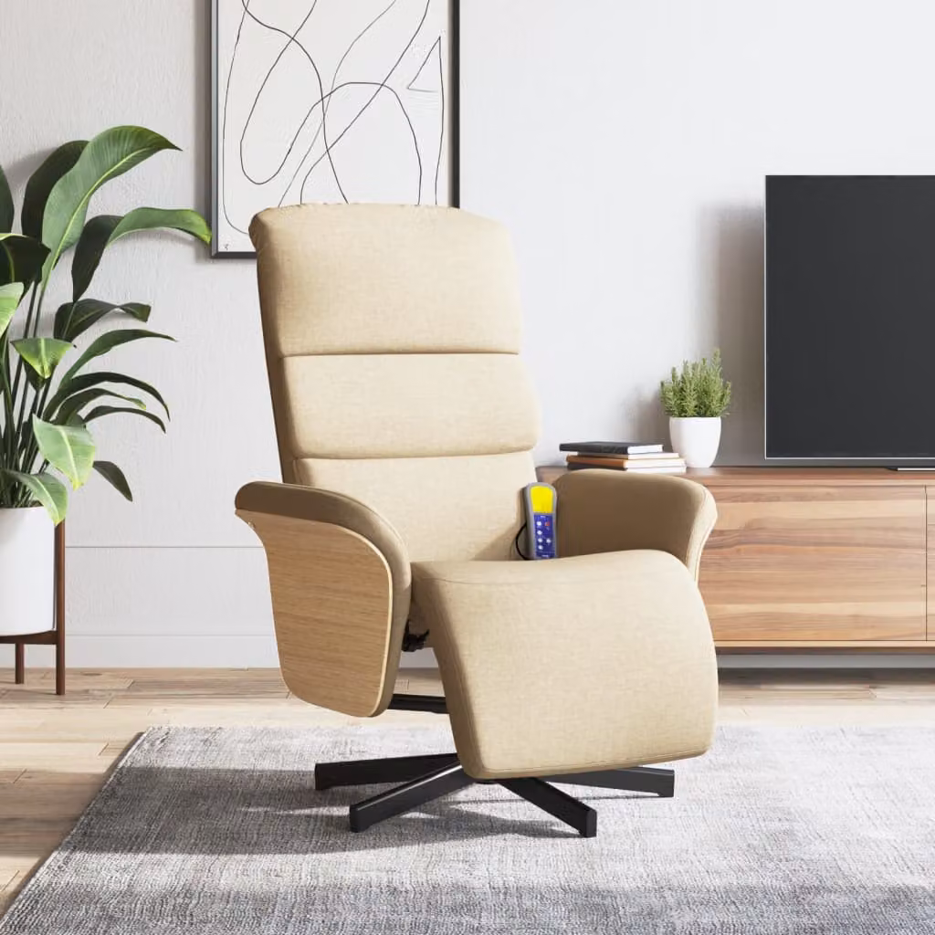 vidaXL Poltrona Reclinabile con Poggiapiedi Beige in Tessuto con Base Girevole 360 Gradi e Braccioli
