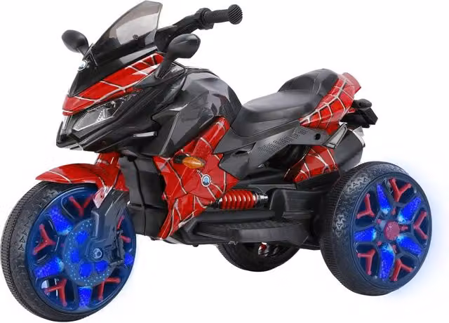 Moto Giocattolo Elettrica per Bambini ¨C Minimal ¨C 3 Ruote, Avvio a Chiave, Fari, Cassetta Portaoggetti, 2 Motori