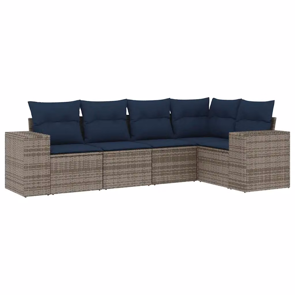 Set di Divani da Giardino a L vidaXL in Polyrattan Grigio con Cuscini e Rivestimenti Rimovibili – 2
