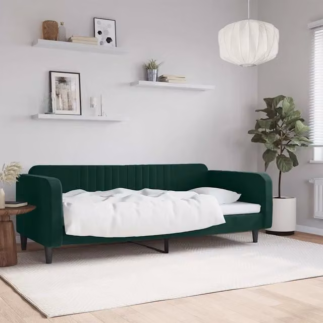Letto da giorno moderno vidaXL in velluto verde con struttura imbottita L: 200 cm, P: 110 cm, H: 75 cm – 1