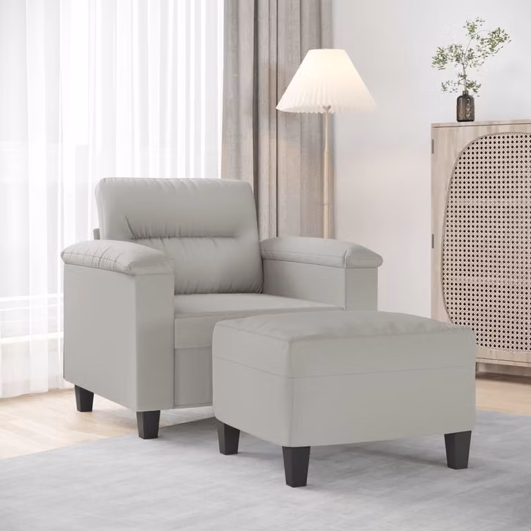 vidaXL Poltrona Relax con Poggiapiedi Grigio in Tessuto Microfibra e Struttura in Metallo e MDF
