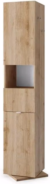 Colonna girevole per il bagno con specchio, 2 porte e 1 cassetto, collezione BURA. Colore rovere chiaro