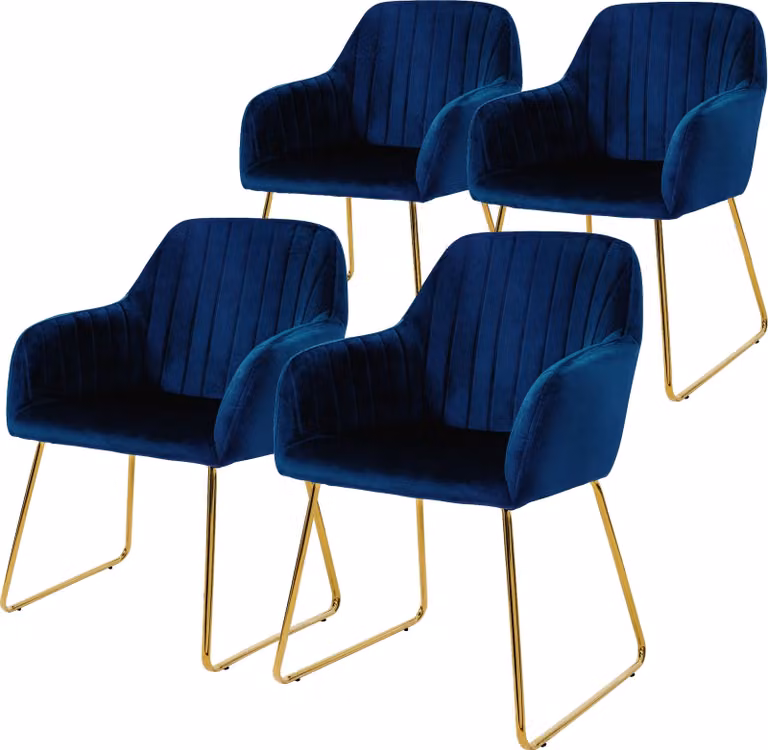 ML-Design set di 4 sedie da pranzo con schienale, blu, in velluto