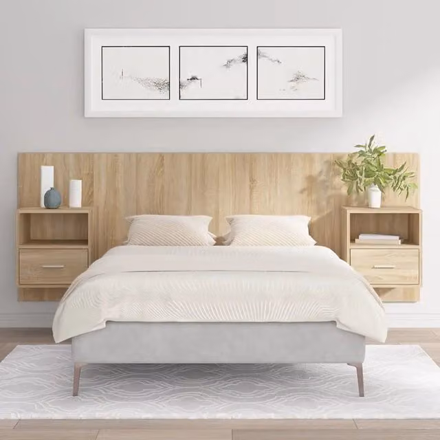 Testiera Letto con Comodini in Legno Multistrato Rovere Sonoma 3115694
