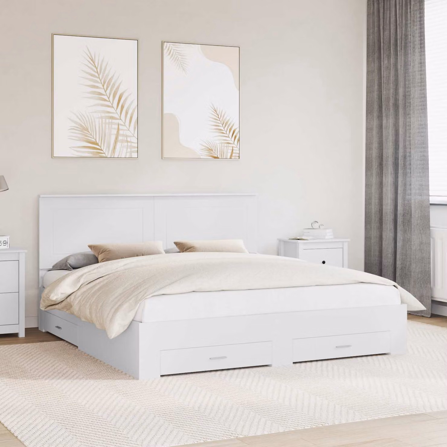 Struttura letto moderna vidaXL in legno ingegnerizzato bianco con cassetti L/P/H: 180 x 200 x 100 cm