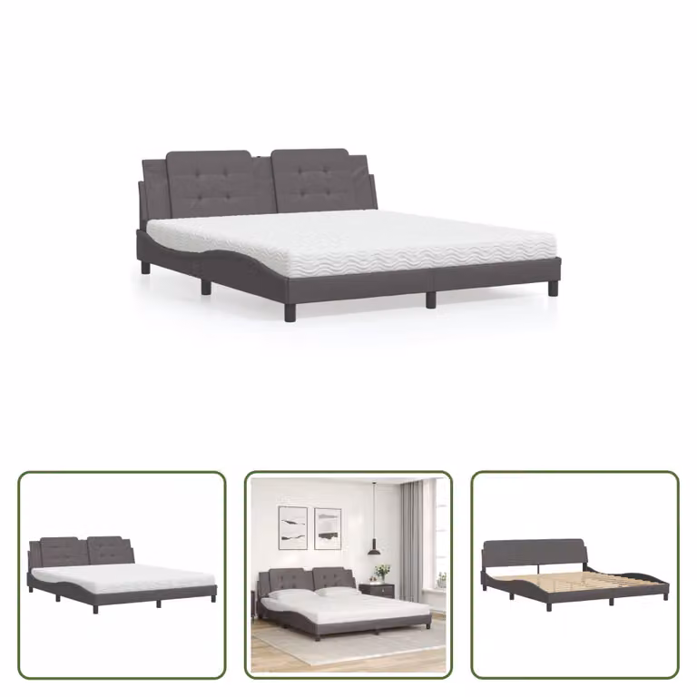 The Living Store Letto con materasso grigio 180x200 cm in ecopelle