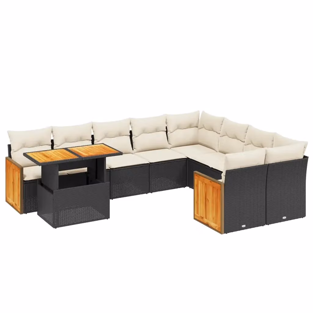 Set di divani da giardino vidaXL in polyrattan nero con cuscini e tavolino da esterno a forma di U – 2