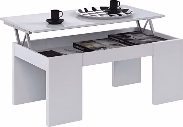 Tavolino da caffè moderno Salone Srl con contenitore sollevabile bianco L: 100 cm, P: 43 cm, H: 50 cm – 1
